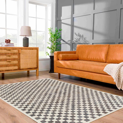 Halen Taupe Checkered Area Rug