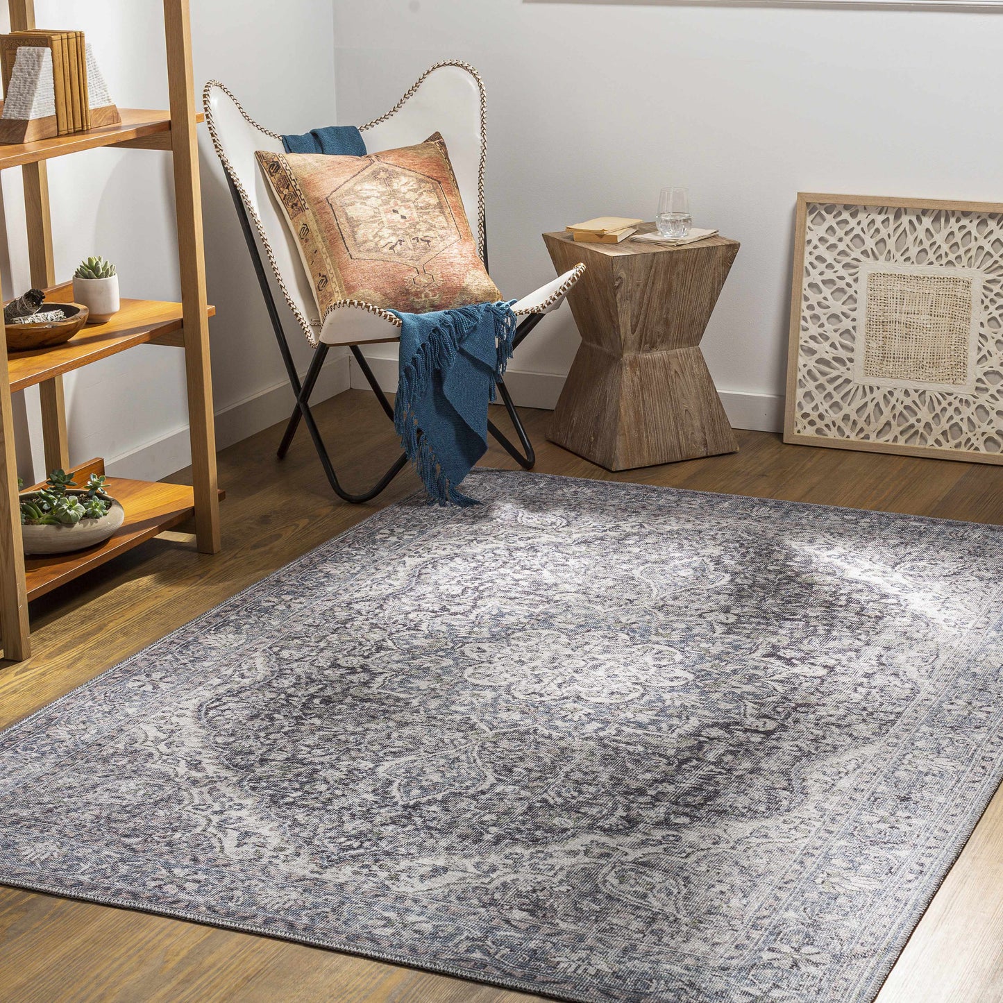 Blue Tavas Medallion Washable Area Rug - Clearance