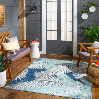 Thebarton Coastal Blue Palm Area Rug