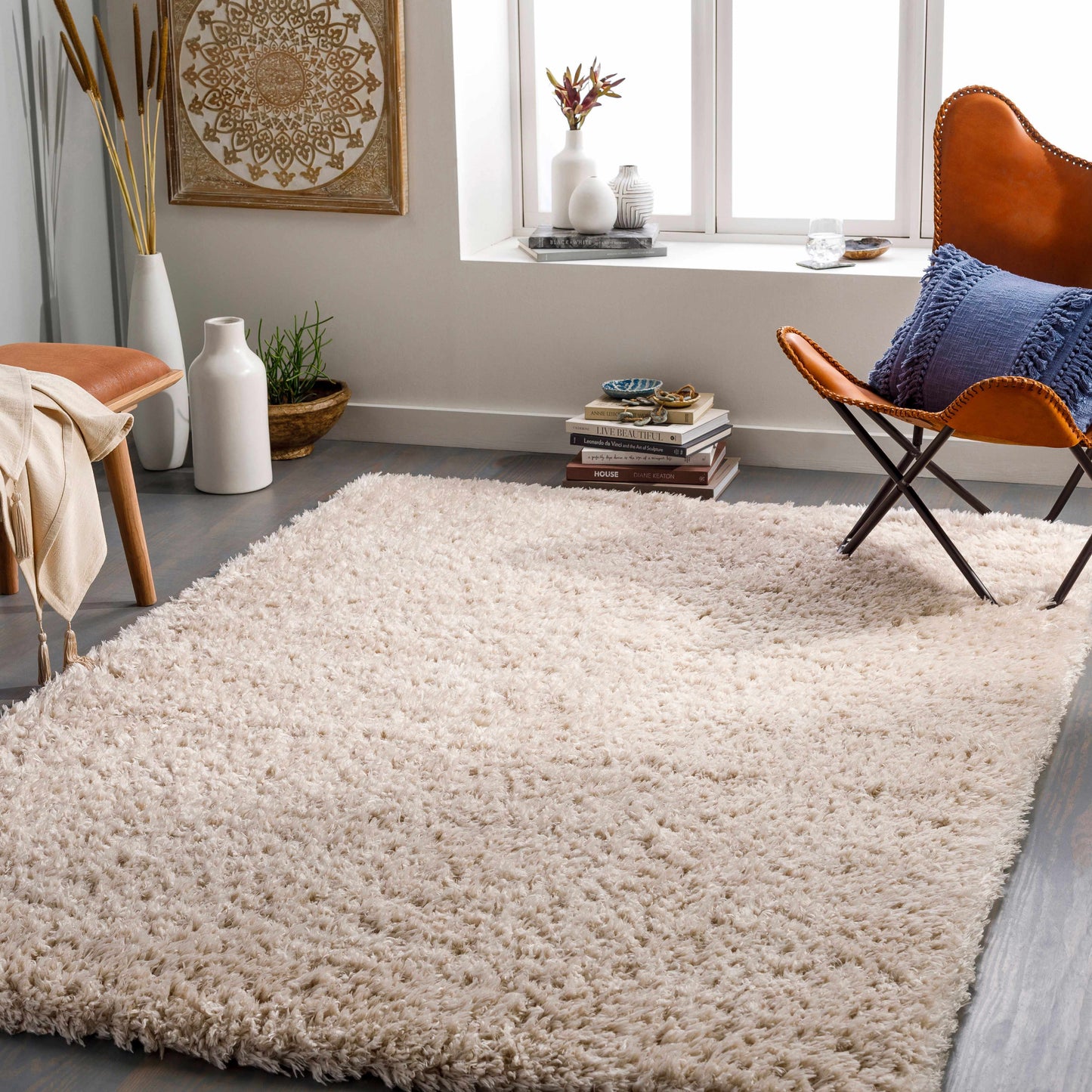 Siari Solid Oatmeal Shag Rug